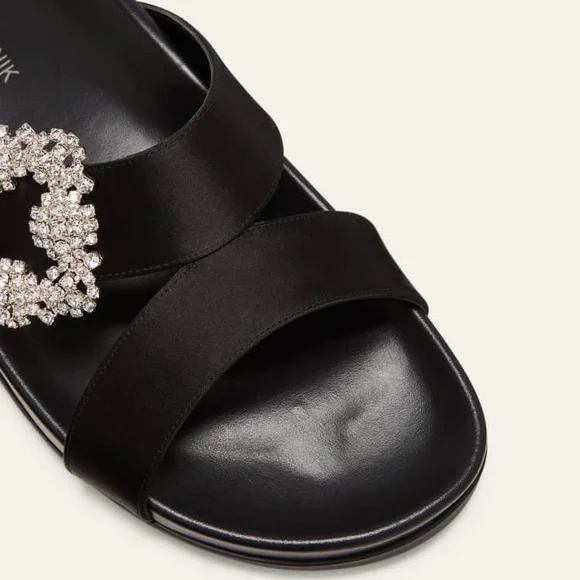 New MANOLO BLAHNIK Chilanghi Crystal Buckle Slide Sandals $1,095 37 - Picture 3 of 13